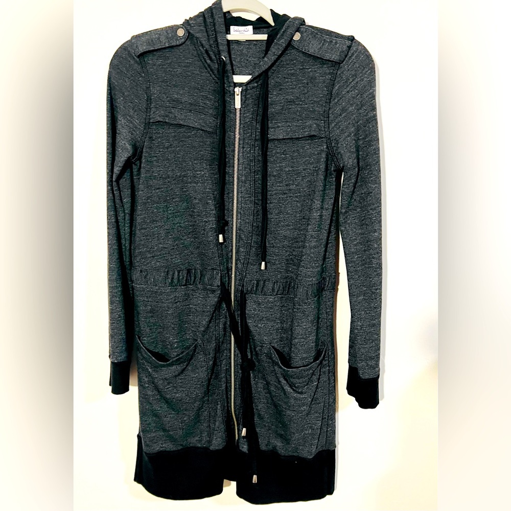 Splendid brand super soft 3/4 length cinch/zip hooded sweat/jacket SM